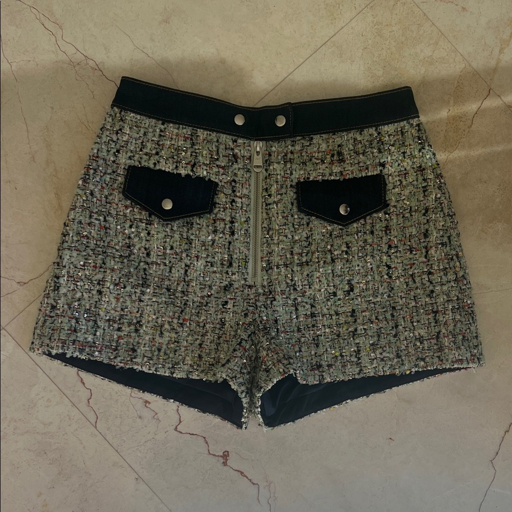 Cinq a Sept Black and Cream Tweed High Waist Shorts Never Worn